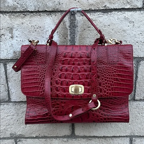 Elegant Brahmin Red Crocodile-Embossed Leather Handbag - Picture 1 of 13